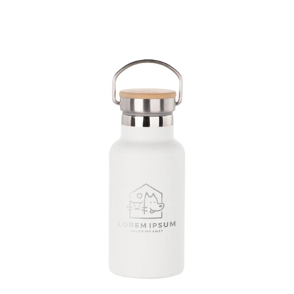 350ml Insulated Sports Water Bottle with Bamboo Lid (White) thumbnail 2