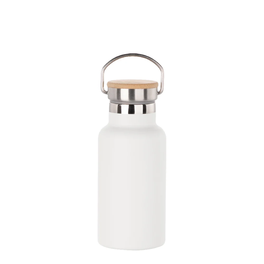 350ml Insulated Sports Water Bottle with Bamboo Lid (White) thumbnail 1