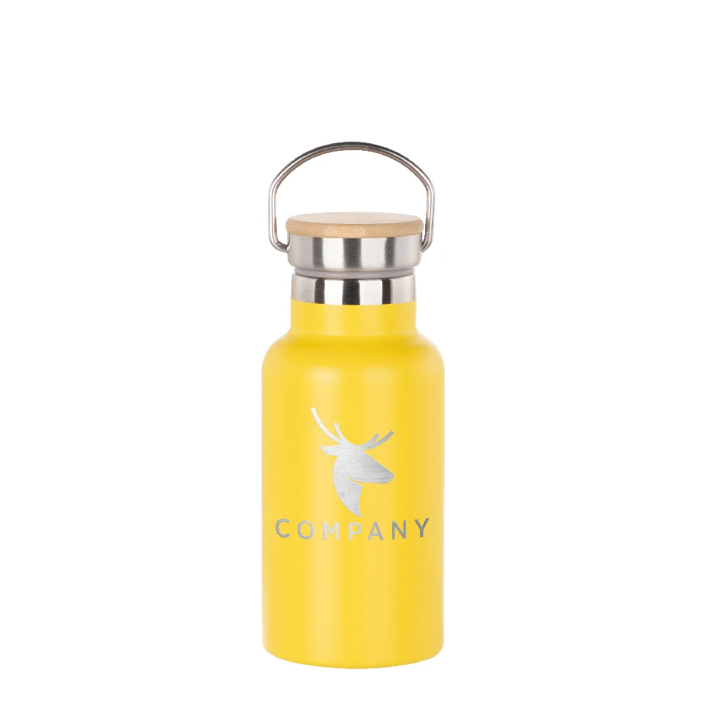 350ml Insulated Sports Water Bottle with Bamboo Lid (Yellow) thumbnail 2