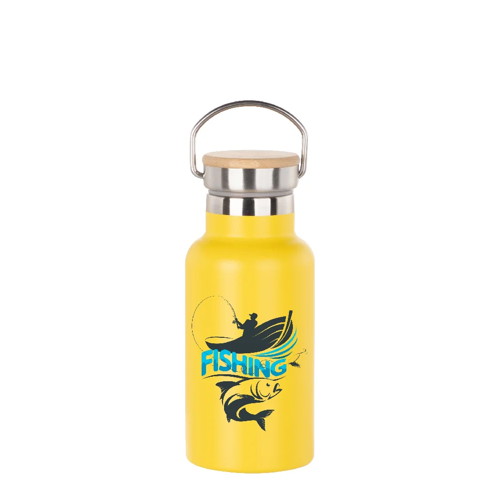 350ml Insulated Sports Water Bottle with Bamboo Lid (Yellow) thumbnail 3