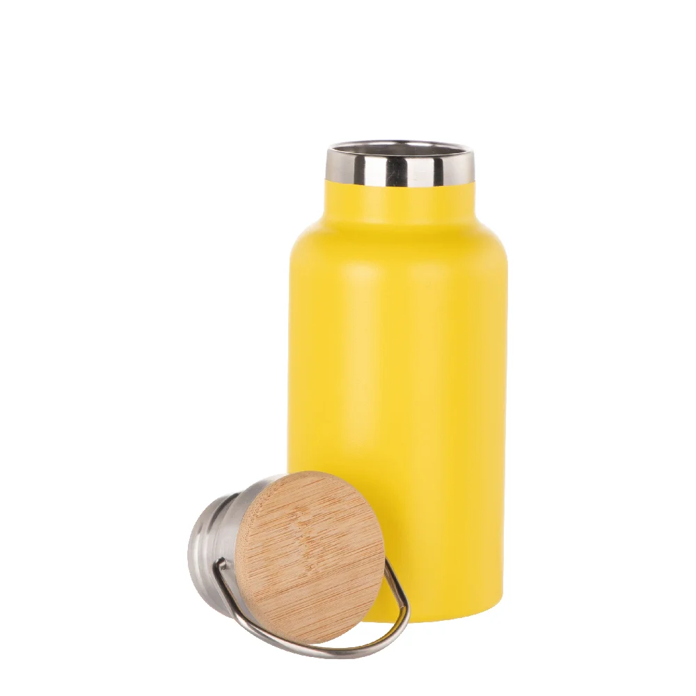 350ml Insulated Sports Water Bottle with Bamboo Lid (Yellow) thumbnail 4
