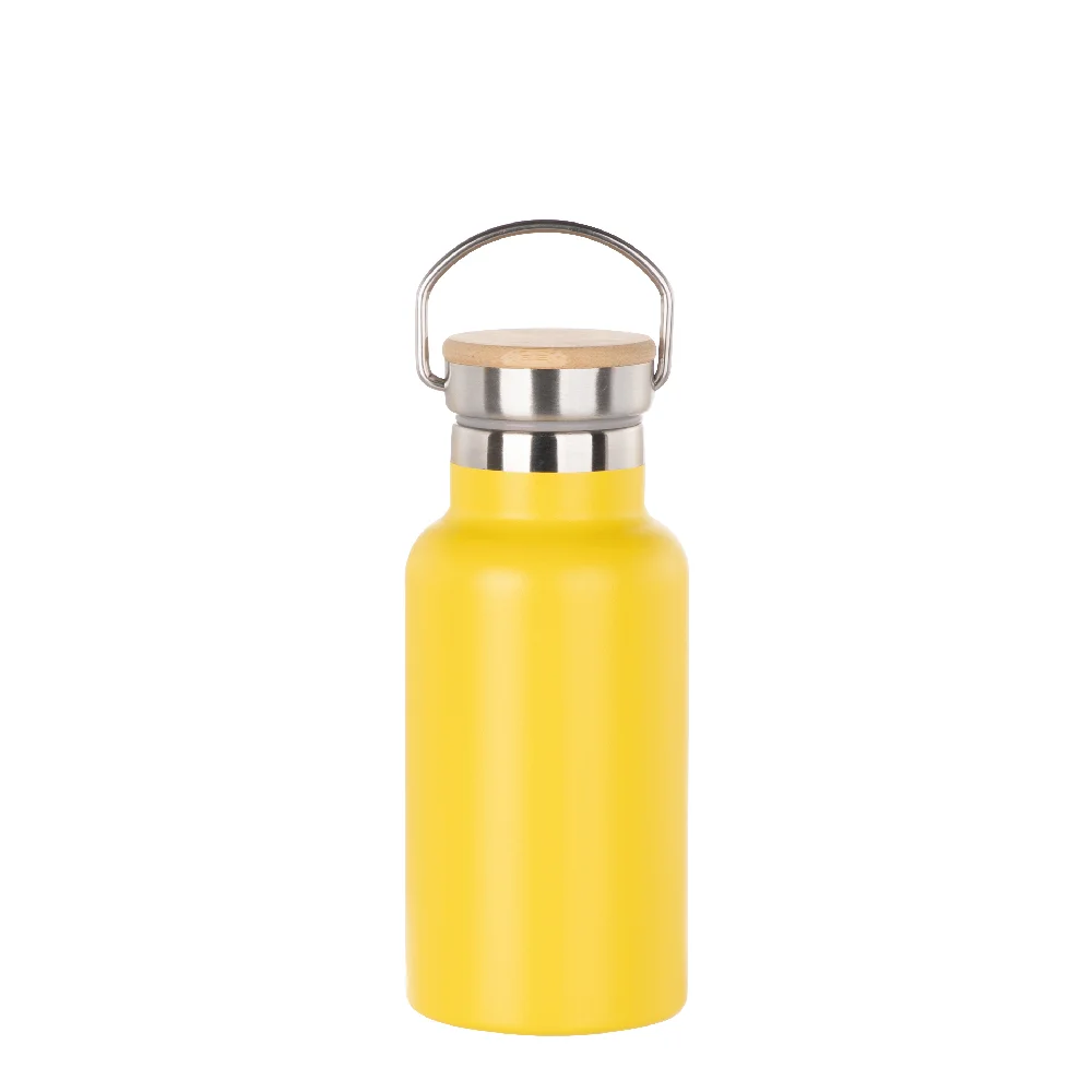 350ml Insulated Sports Water Bottle with Bamboo Lid (Yellow) thumbnail 1