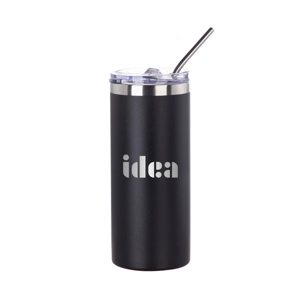 16oz/480ml Stainless Steel Tumbler with Straw & Lid (Powder Coated, Black) thumbnail 2