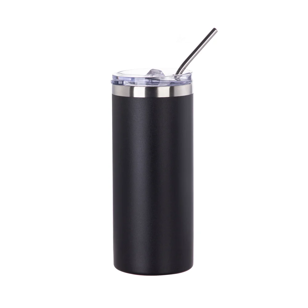 16oz/480ml Stainless Steel Tumbler with Straw & Lid (Powder Coated, Black) thumbnail 1
