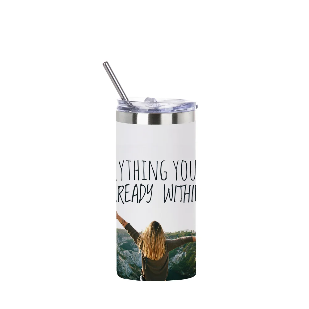 16oz/480ml Stainless Steel Tumbler with Straw & Lid (Sublimation, Matt White)