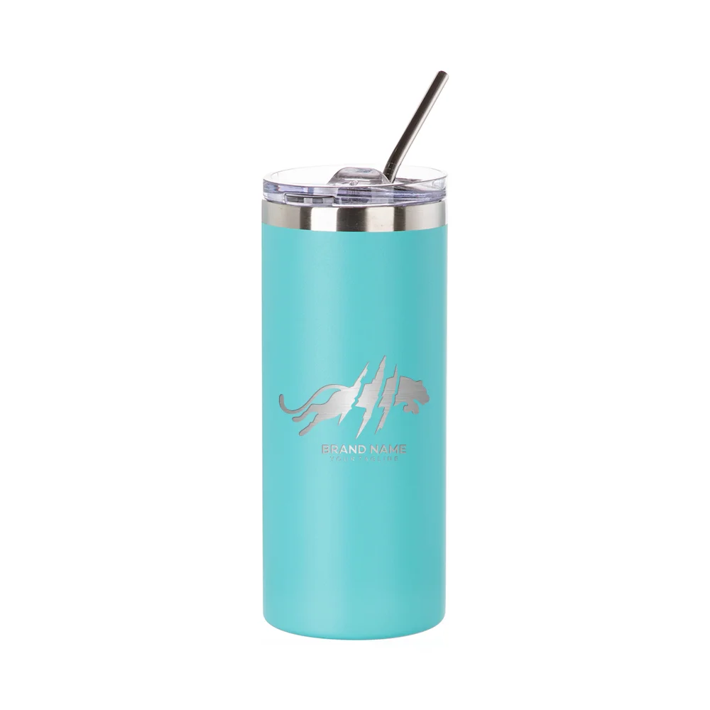 16oz/480ml Stainless Steel Tumbler with Straw & Lid (Powder Coated, Mint Green) thumbnail 2