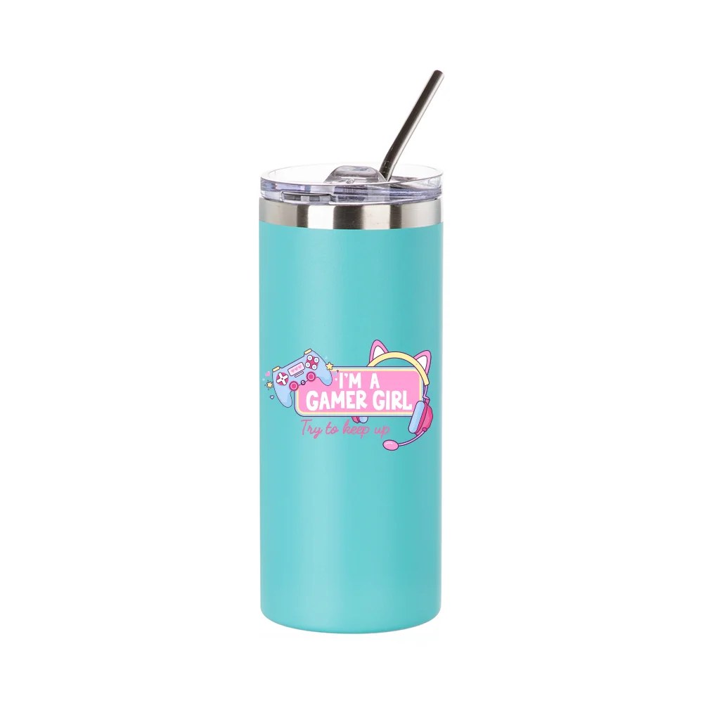 16oz/480ml Stainless Steel Tumbler with Straw & Lid (Powder Coated, Mint Green) thumbnail 3