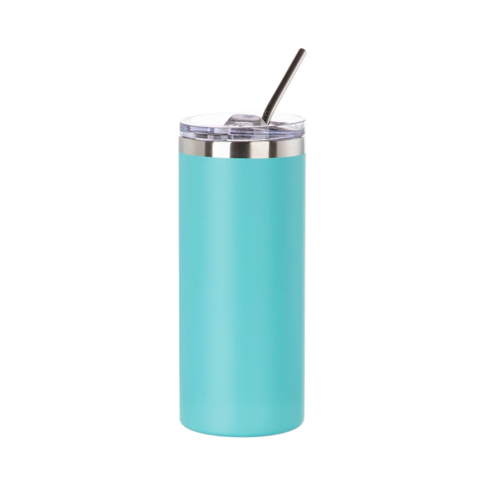 16oz/480ml Stainless Steel Tumbler with Straw & Lid (Powder Coated, Mint Green) thumbnail 1