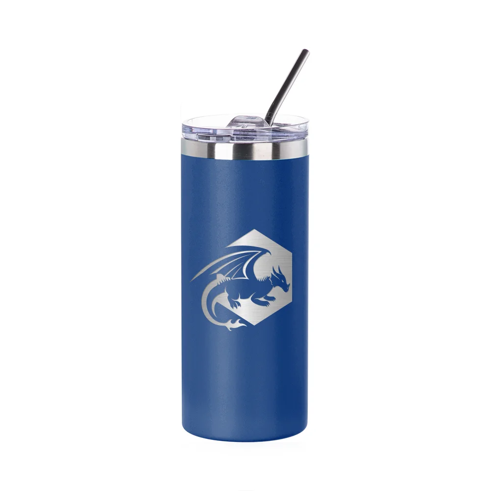 16oz/480ml Stainless Steel Tumbler with Straw & Lid (Powder Coated, Dark Blue) thumbnail 2