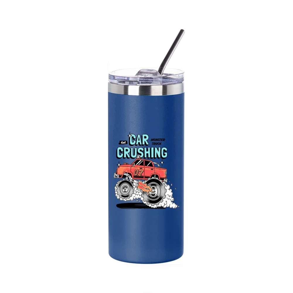 16oz/480ml Stainless Steel Tumbler with Straw & Lid (Powder Coated, Dark Blue) thumbnail 3