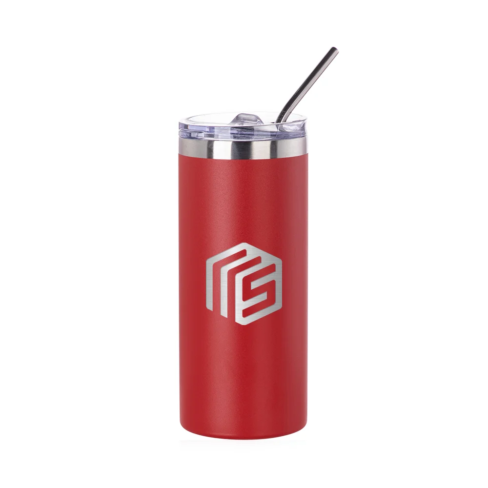 16oz/480ml Stainless Steel Tumbler with Straw & Lid (Powder Coated, Red) thumbnail 2