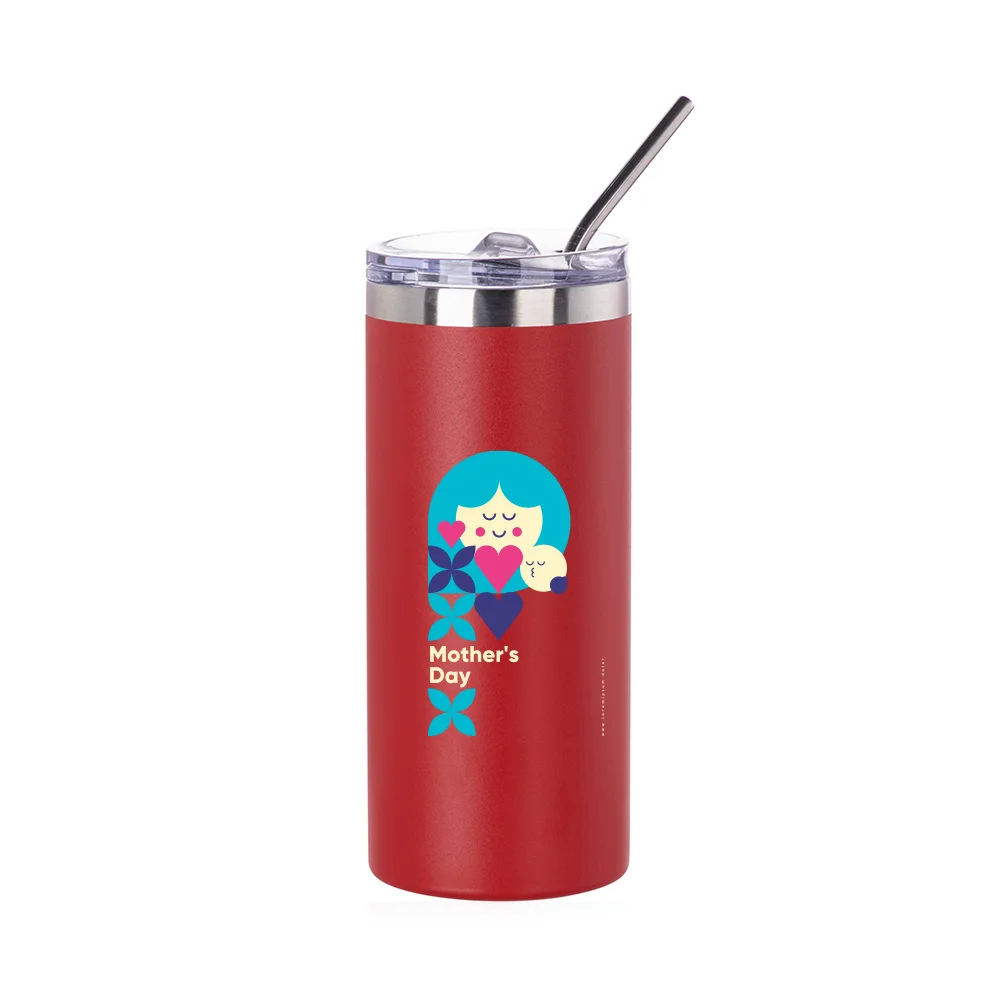 16oz/480ml Stainless Steel Tumbler with Straw & Lid (Powder Coated, Red) thumbnail 3