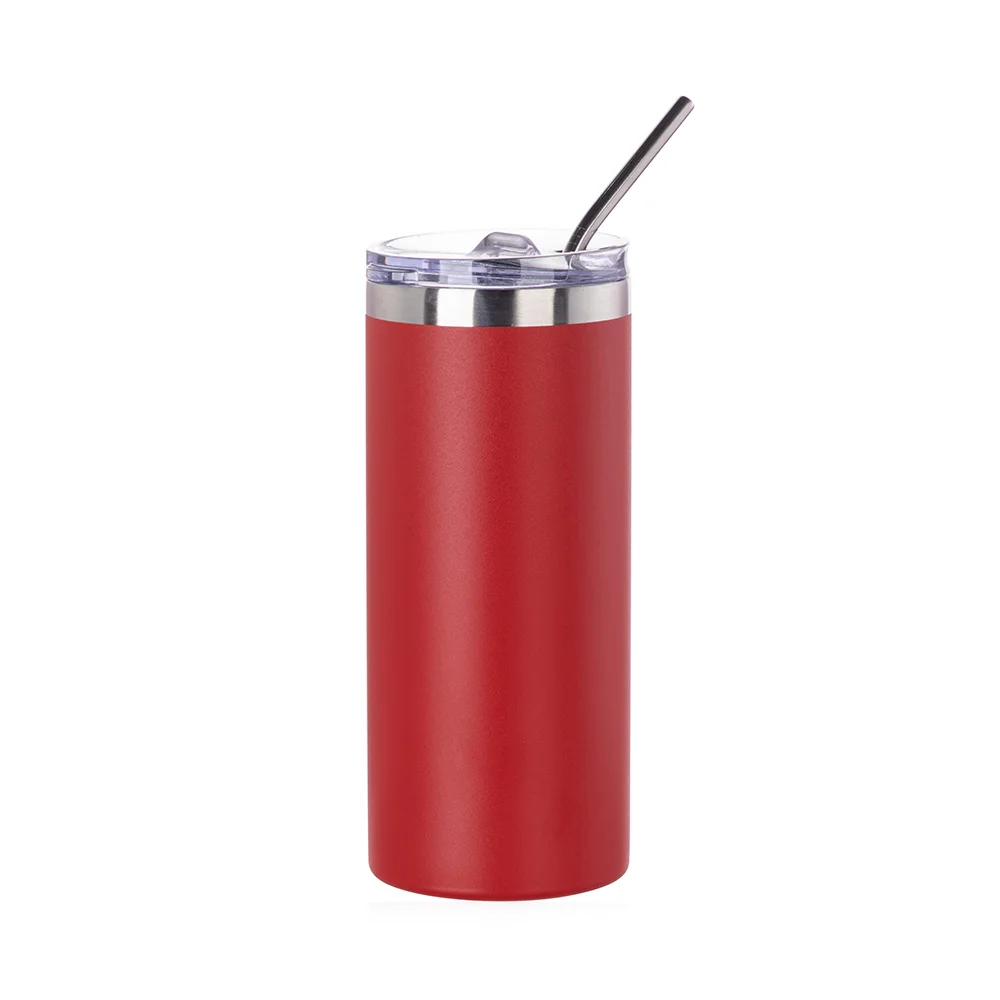 16oz/480ml Stainless Steel Tumbler with Straw & Lid (Powder Coated, Red) thumbnail 1