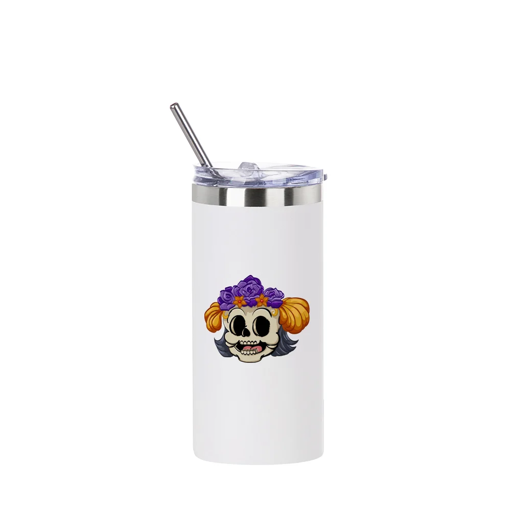 16oz/480ml Stainless Steel Tumbler with Straw & Lid (Powder Coated, White) thumbnail 3