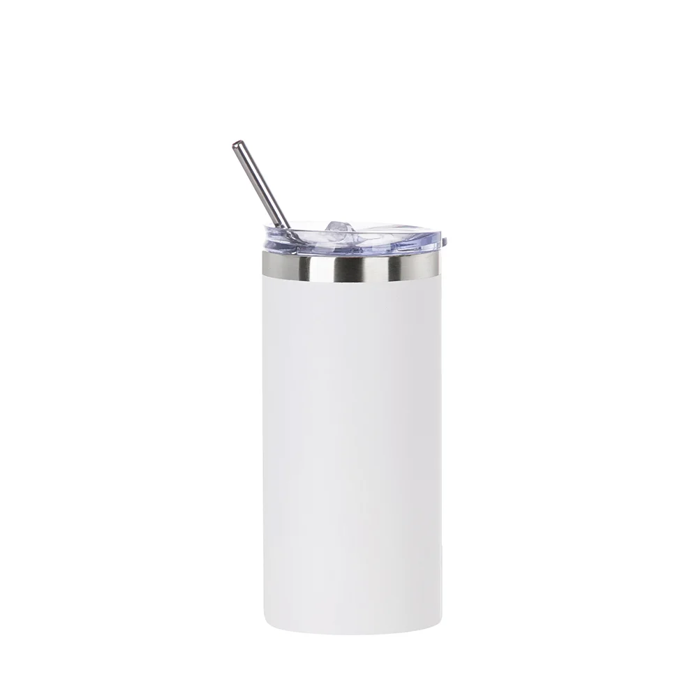16oz/480ml Stainless Steel Tumbler with Straw & Lid (Powder Coated, White) thumbnail 1