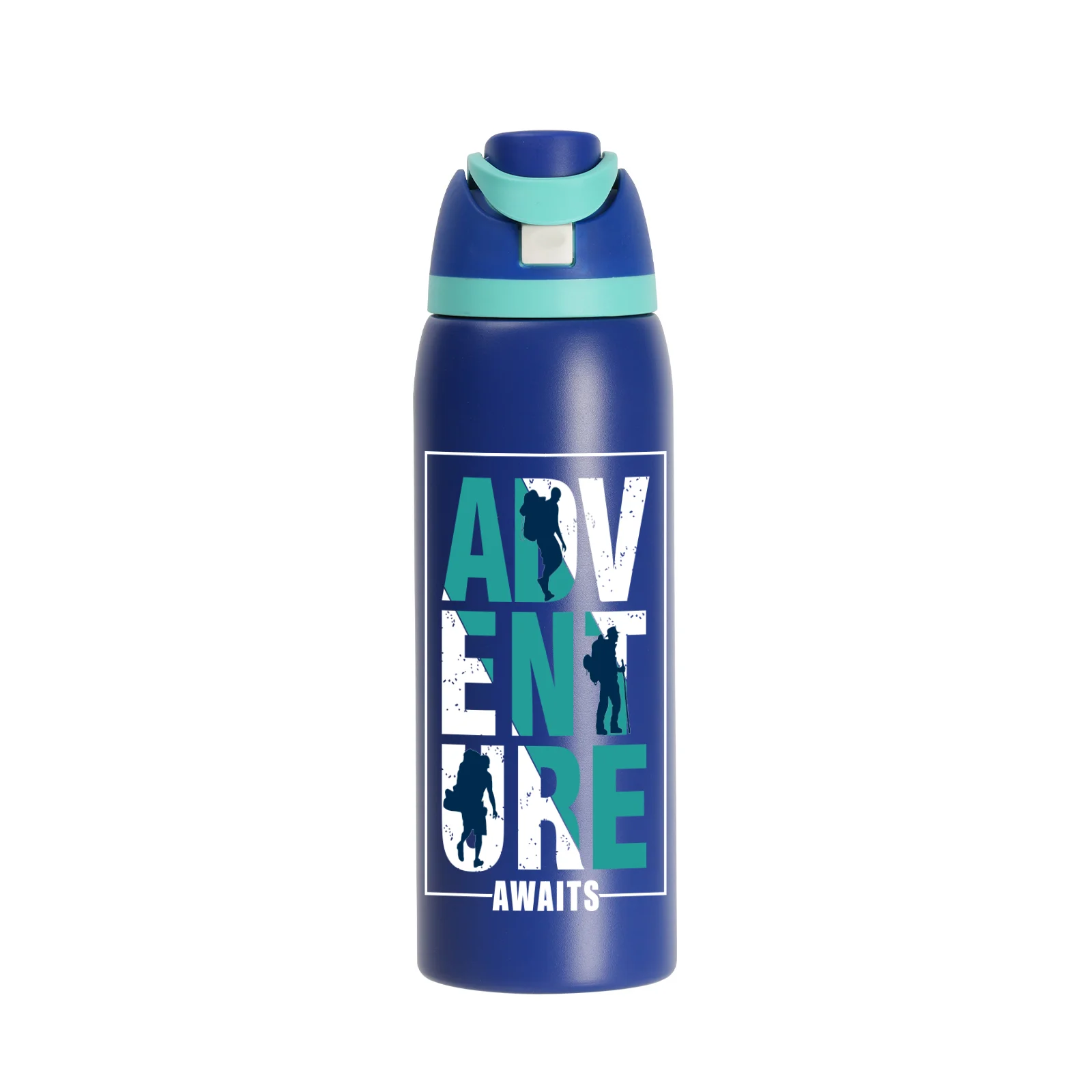 40oz 1200ml Stainless Steel Water Bottle with Sip Spout and Push-button Lid with Lock (Powder Coated, Dark Blue) thumbnail 2