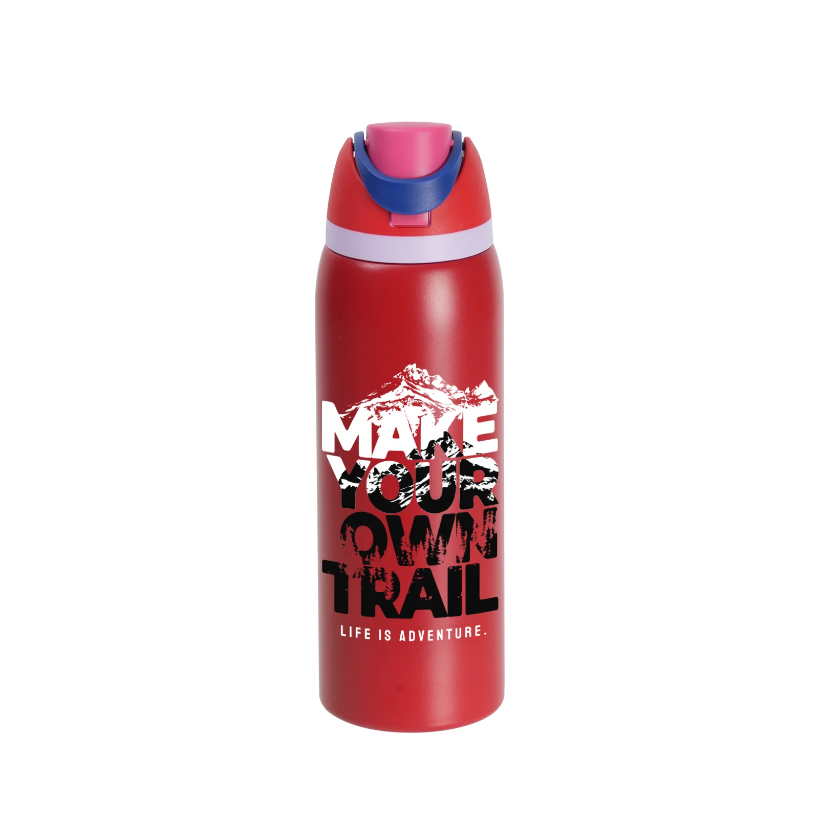 40oz 1200mll Stainless Steel Water Bottle with Sip Spout and Push-button Lid with Lock (Powder Coated, Red) thumbnail 2