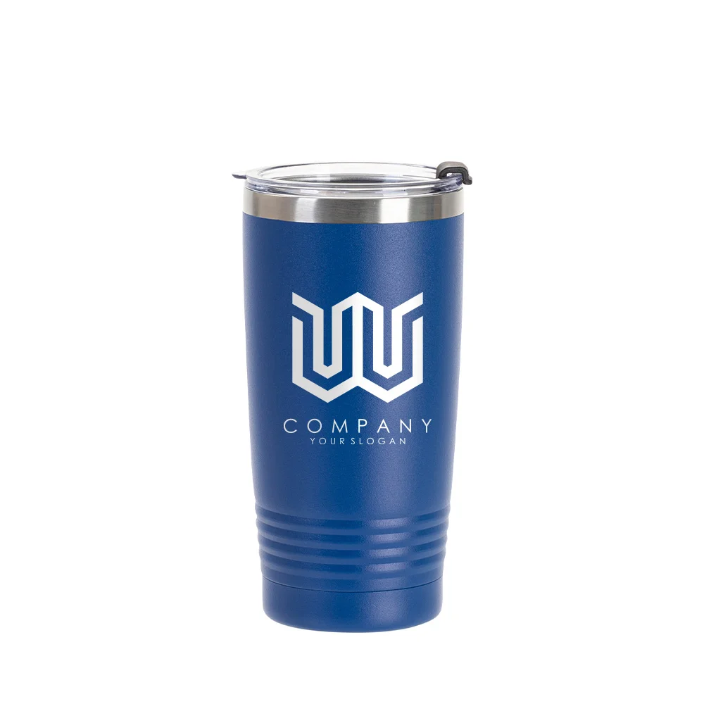20oz/600ml Stainless Steel Tumbler w/ Ringneck Grip (Powder Coated, Dark Blue) thumbnail 2