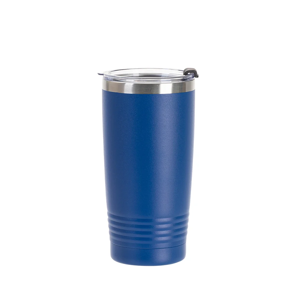 20oz/600ml Stainless Steel Tumbler w/ Ringneck Grip (Powder Coated, Dark Blue) thumbnail 1