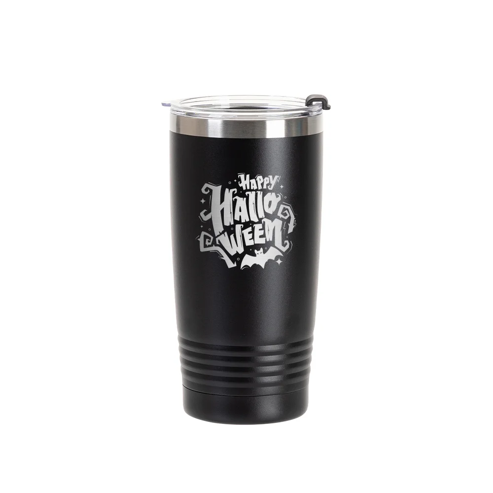20oz/600ml Stainless Steel Tumbler w/ Ringneck Grip (Powder Coated, Black) thumbnail 2