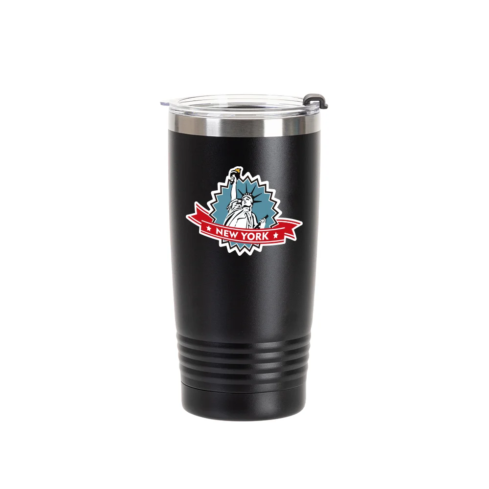 20oz/600ml Stainless Steel Tumbler w/ Ringneck Grip (Powder Coated, Black) thumbnail 3