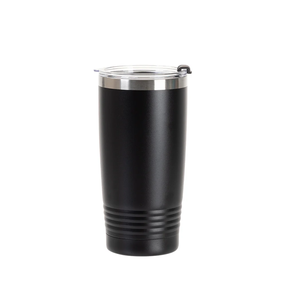 20oz/600ml Stainless Steel Tumbler w/ Ringneck Grip (Powder Coated, Black) thumbnail 1