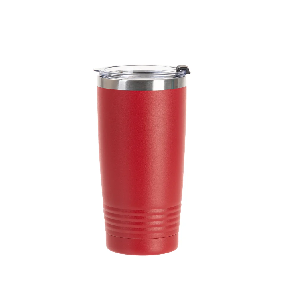 20oz/600ml Stainless Steel Tumbler w/ Ringneck Grip (Powder Coated, Red) thumbnail 1