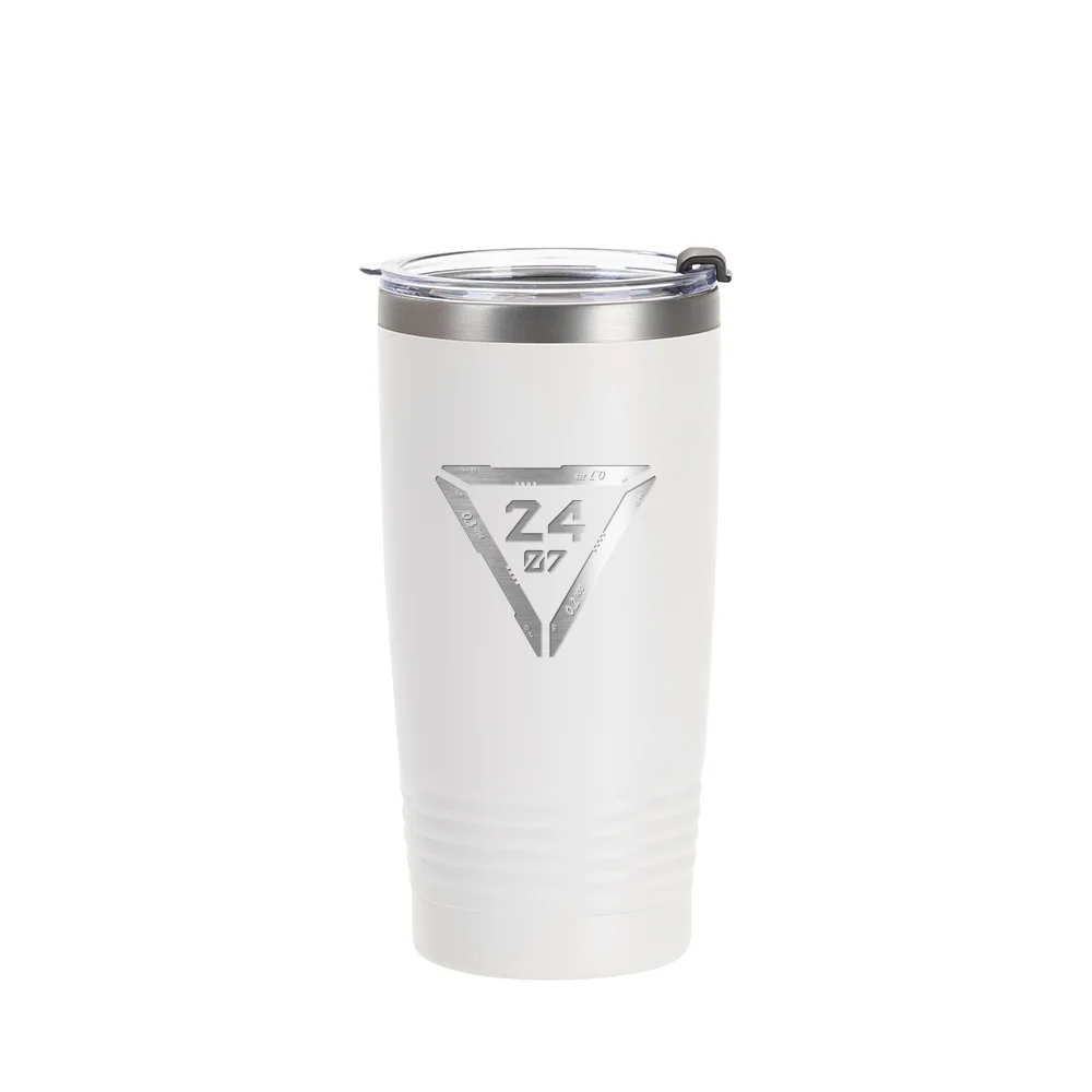 20oz/600ml Stainless Steel Tumbler w/ Ringneck Grip (Powder Coated, White) thumbnail 2