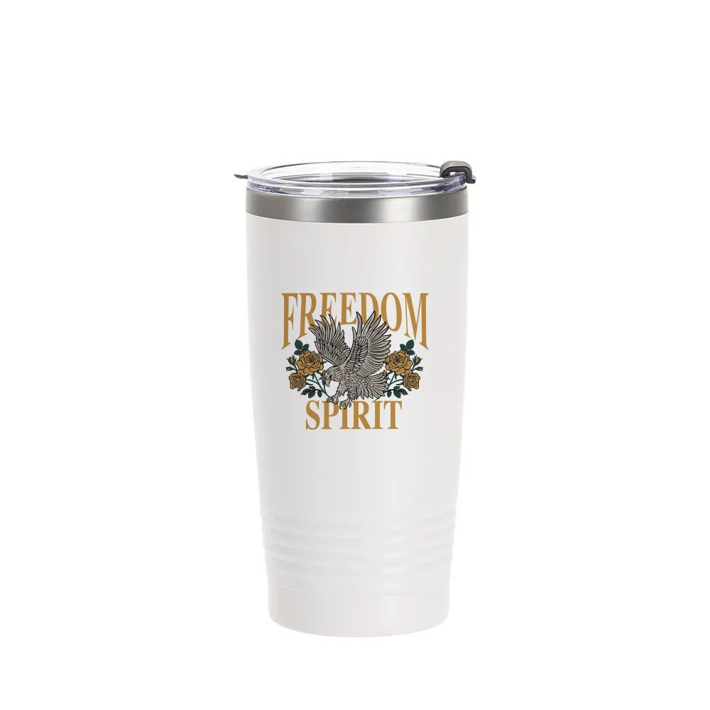 20oz/600ml Stainless Steel Tumbler w/ Ringneck Grip (Powder Coated, White) thumbnail 3