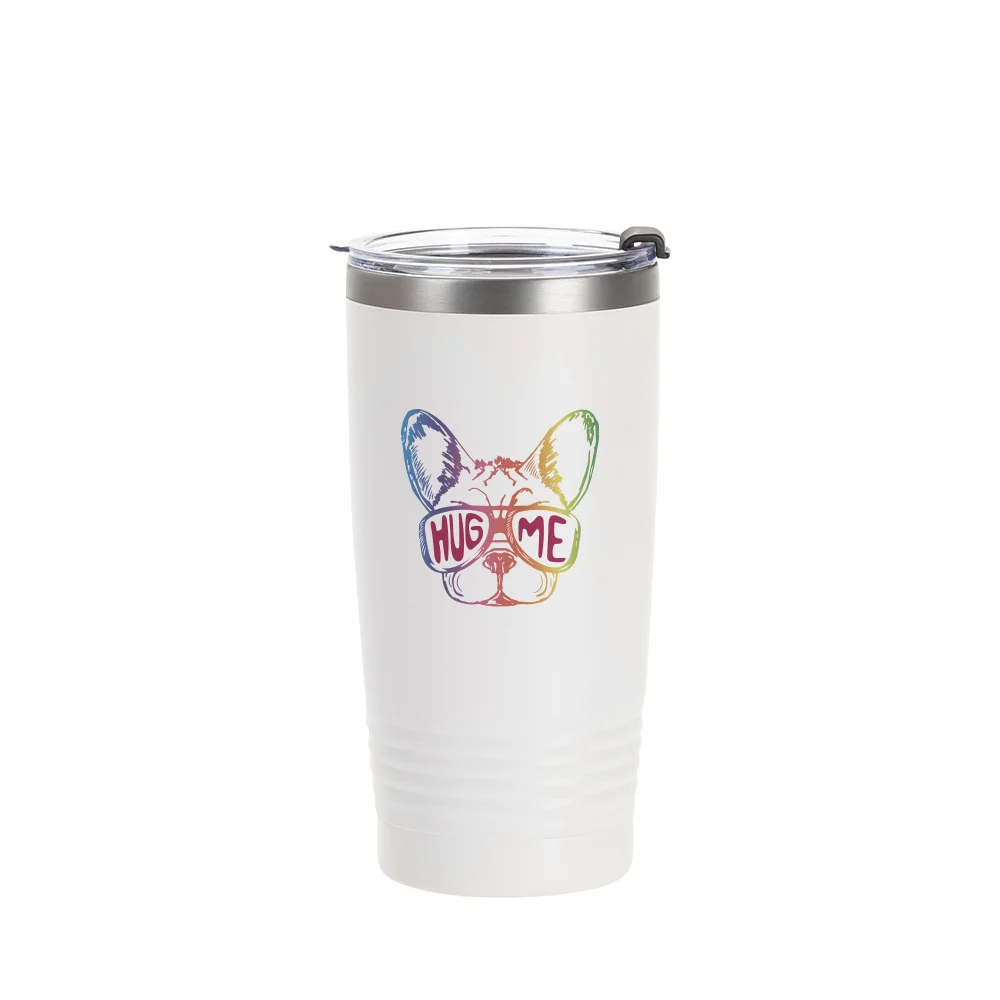 20oz/600ml Stainless Steel Tumbler w/ Ringneck Grip (Powder Coated, White) thumbnail 4