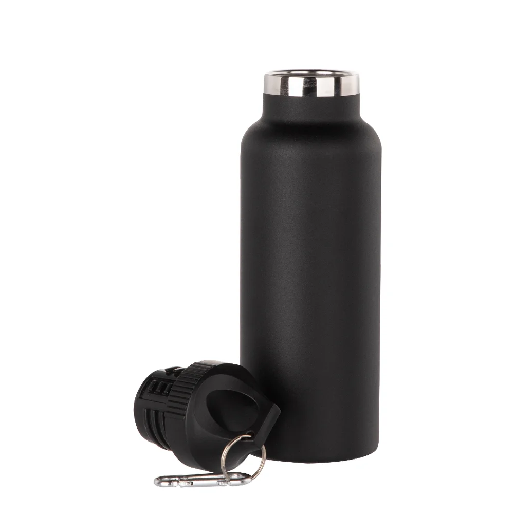 17oz/500ml Powder Coated Sports Bottle with Plastic & Carabiner Lid (Black) thumbnail 3