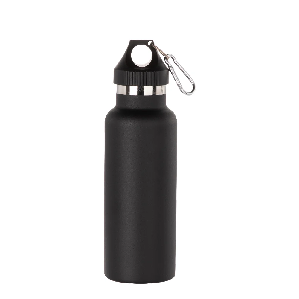 17oz/500ml Powder Coated Sports Bottle with Plastic & Carabiner Lid (Black) thumbnail 1