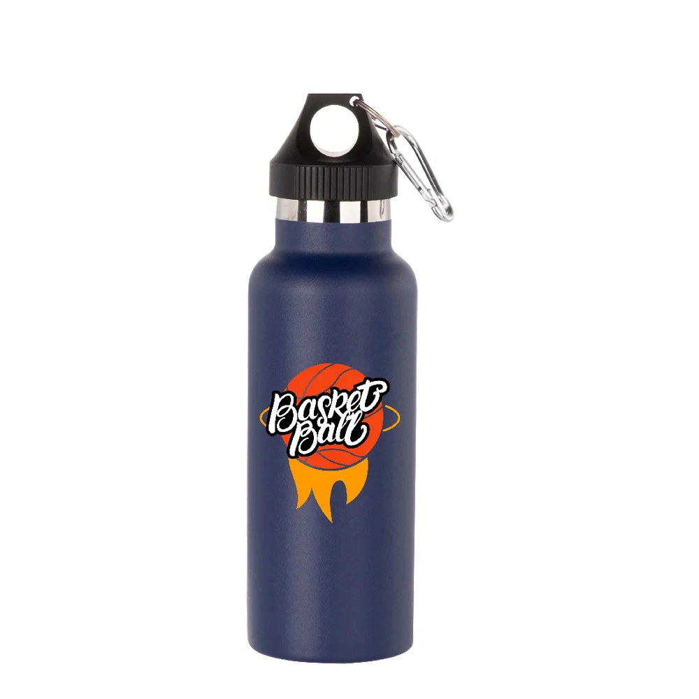 17oz/500ml Powder Coated Sports Bottle with Plastic & Carabiner Lid (Dark Blue) thumbnail 3