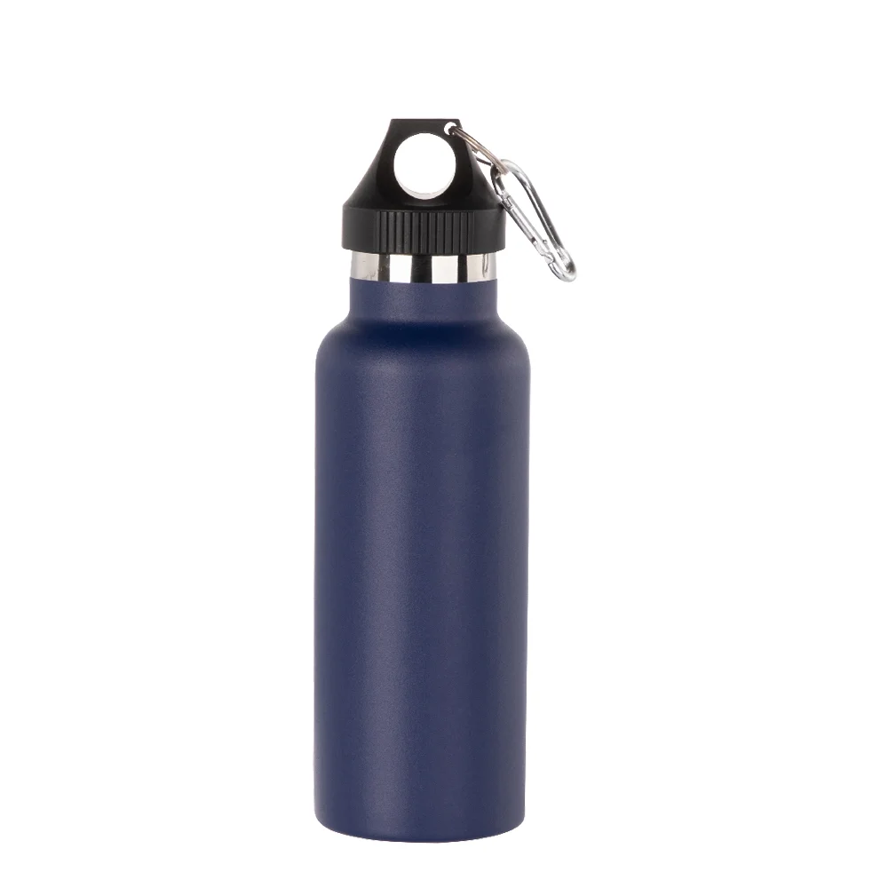 17oz/500ml Powder Coated Sports Bottle with Plastic & Carabiner Lid (Dark Blue) thumbnail 1