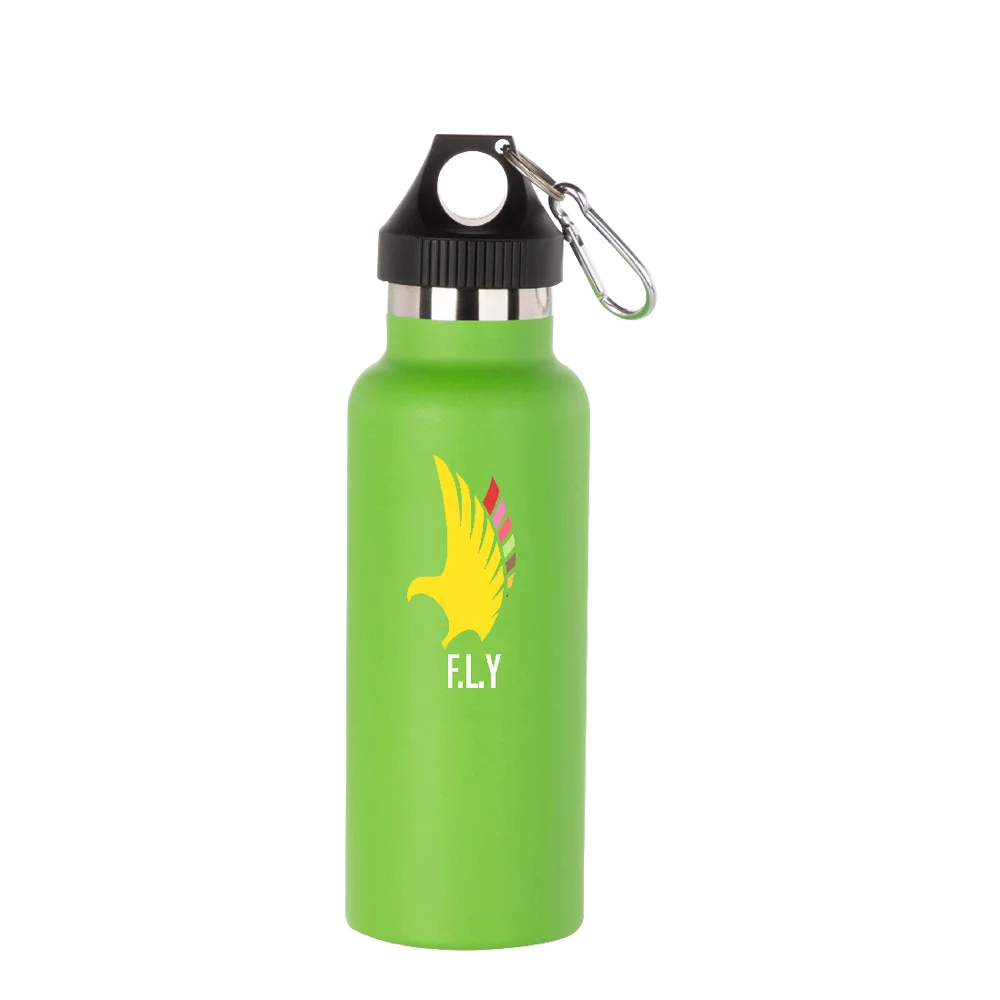 17oz/500ml Powder Coated Sports Bottle with Plastic & Carabiner Lid (Grass Green) thumbnail 3