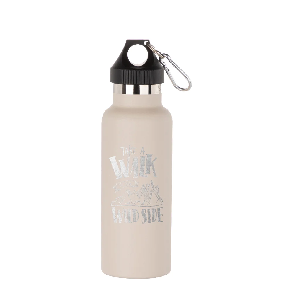17oz/500ml Powder Coated Sports Bottle with Plastic & Carabiner Lid (Light Grey) thumbnail 2