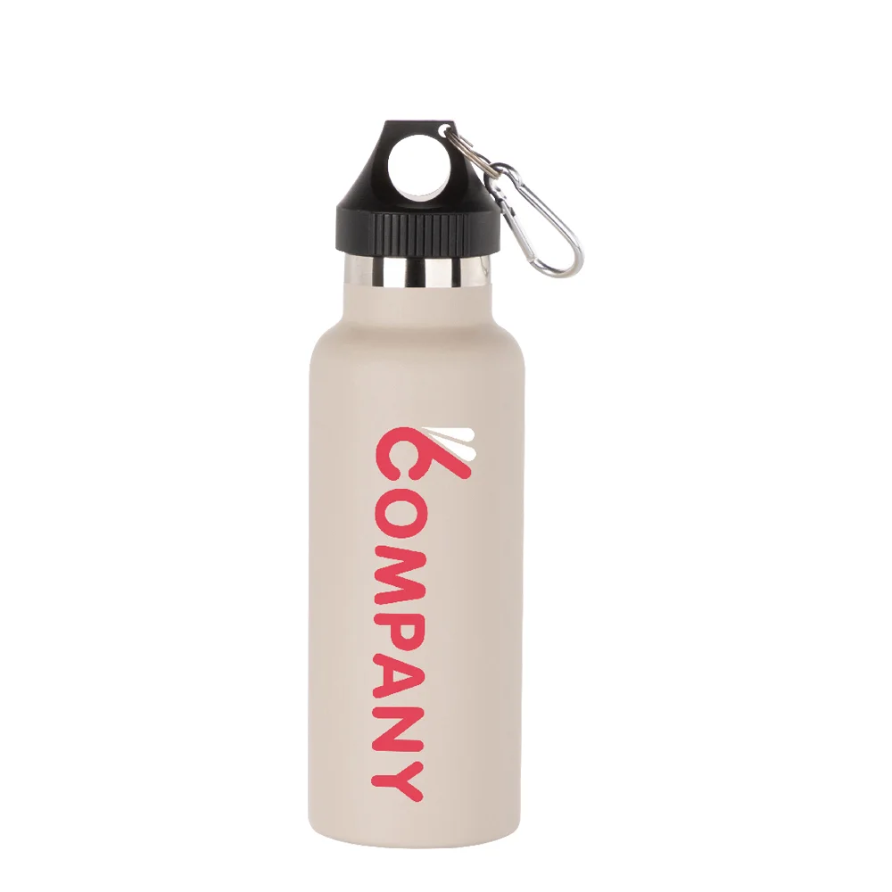17oz/500ml Powder Coated Sports Bottle with Plastic & Carabiner Lid (Light Grey) thumbnail 3