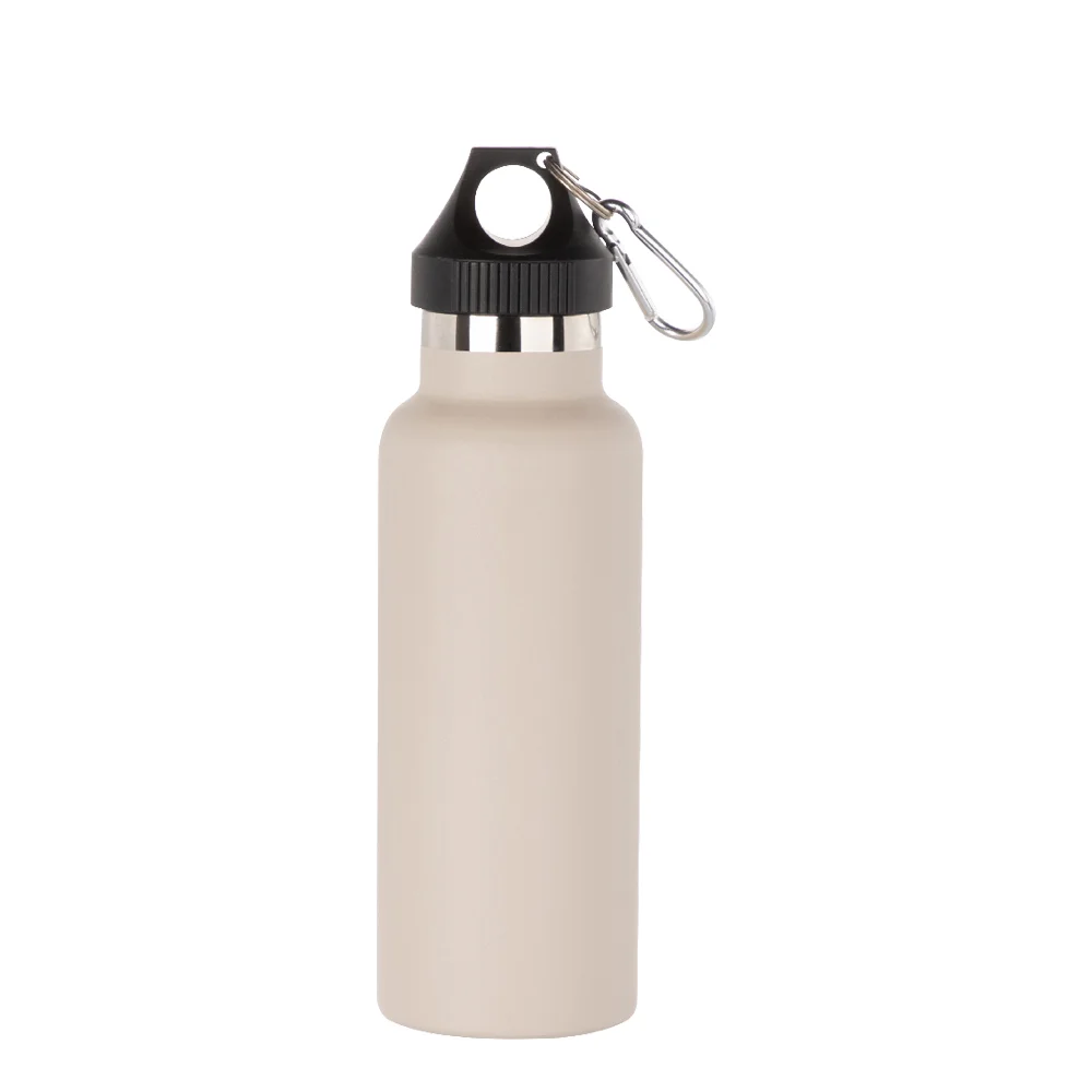 17oz/500ml Powder Coated Sports Bottle with Plastic & Carabiner Lid (Light Grey) thumbnail 1