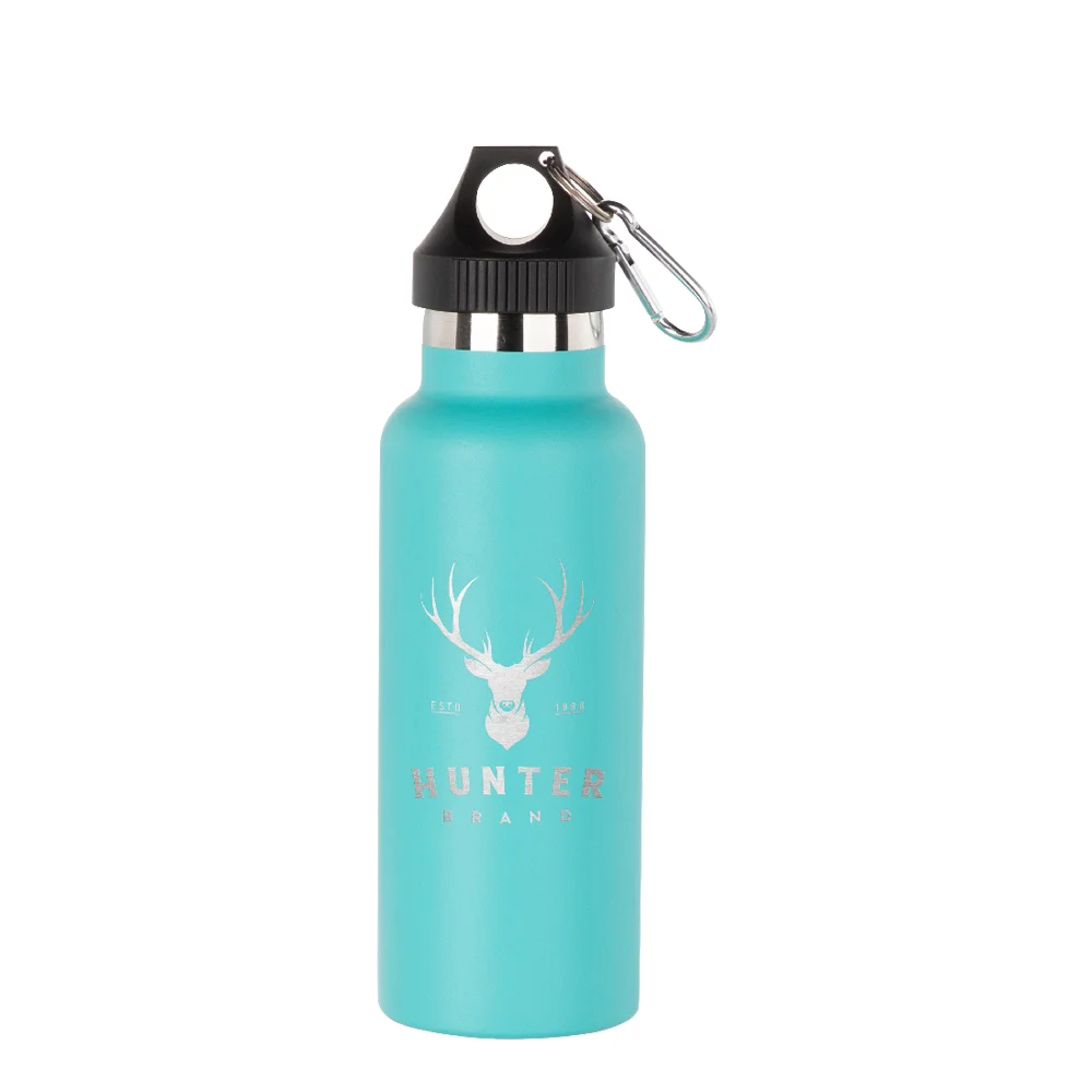 17oz/500ml Powder Coated Sports Bottle with Plastic & Carabiner Lid (Mint Green) thumbnail 2