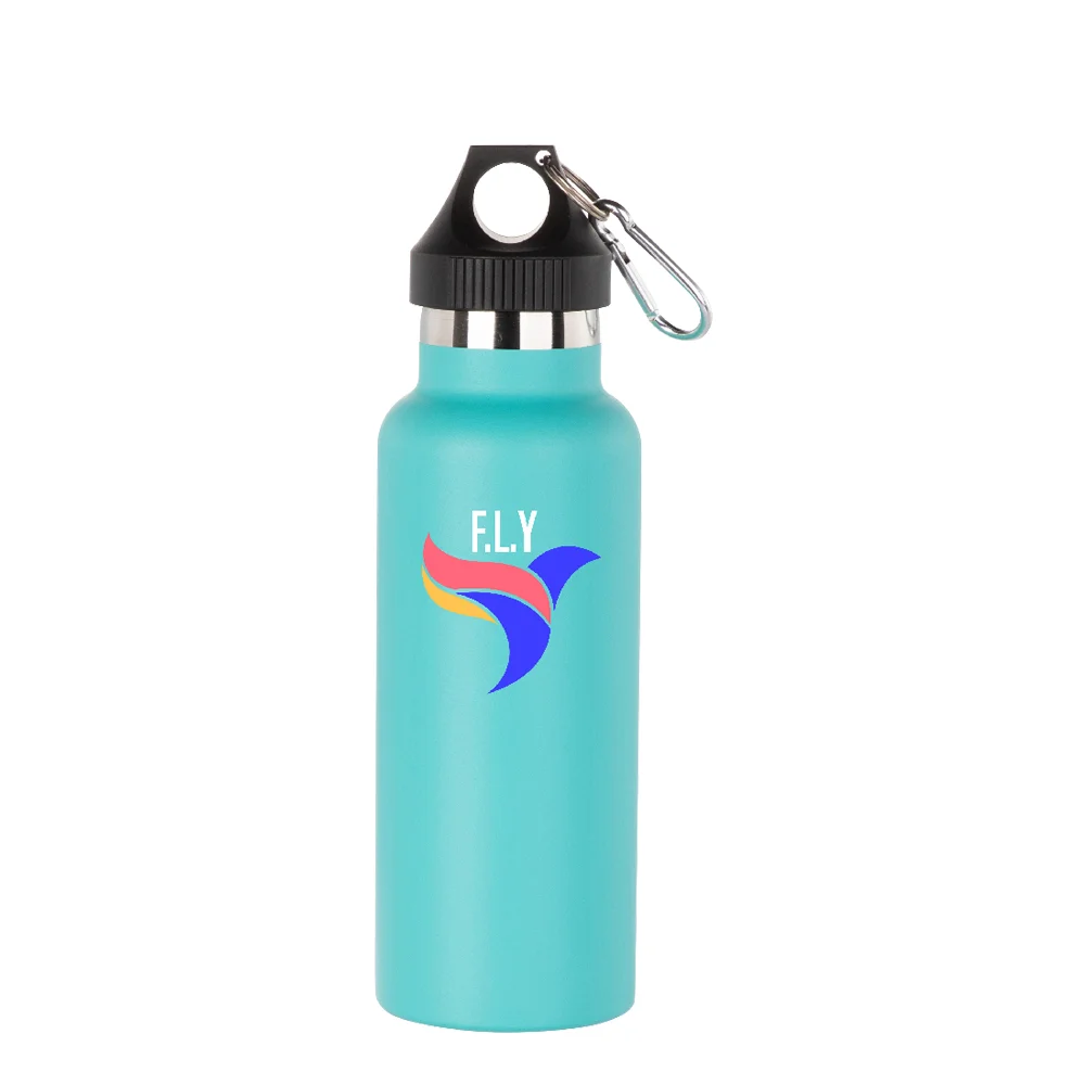 17oz/500ml Powder Coated Sports Bottle with Plastic & Carabiner Lid (Mint Green) thumbnail 3