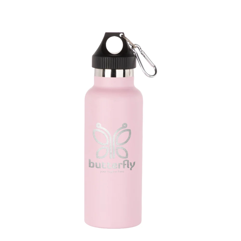 17oz/500ml Powder Coated Sports Bottle with Plastic & Carabiner Lid (Pink) thumbnail 2