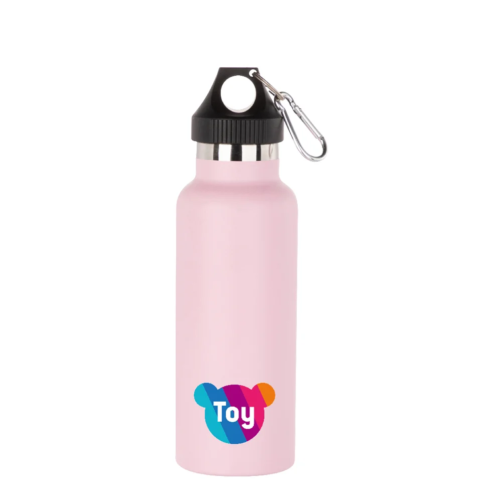 17oz/500ml Powder Coated Sports Bottle with Plastic & Carabiner Lid (Pink) thumbnail 3