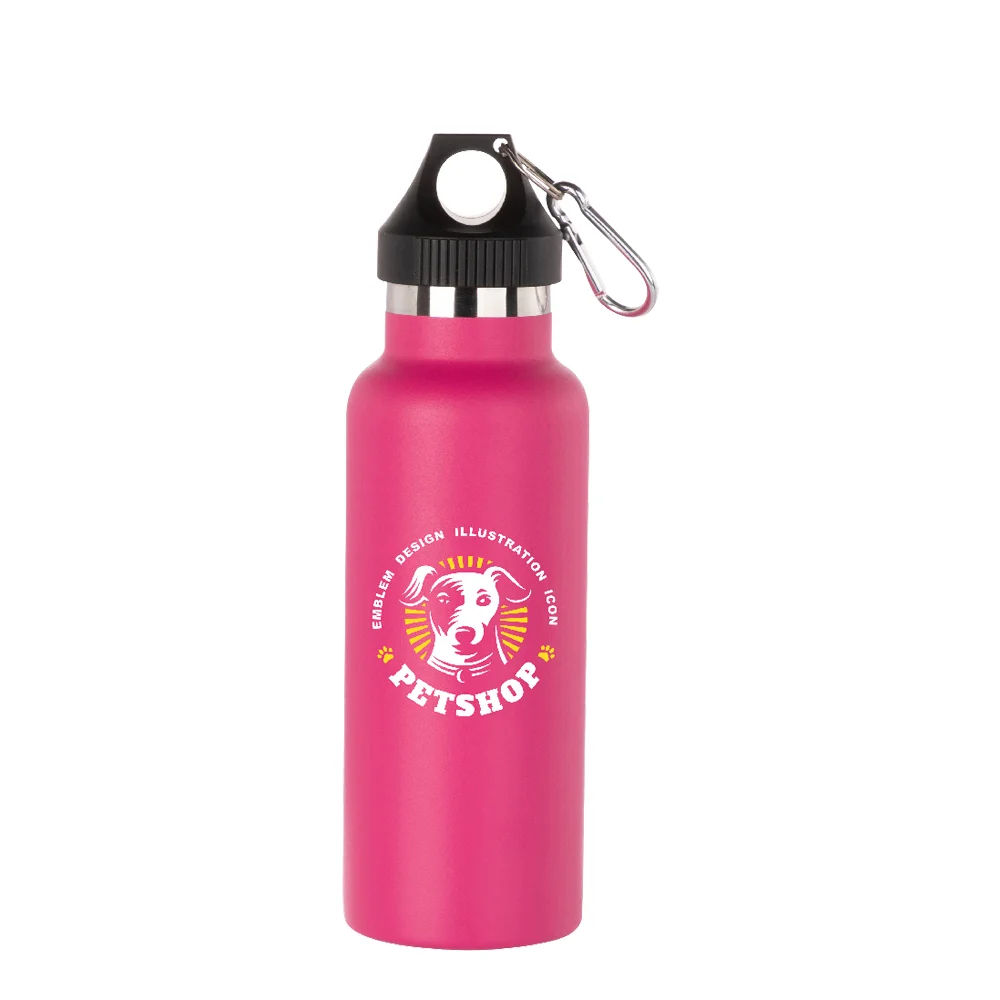 17oz/500ml Powder Coated Sports Bottle with Plastic & Carabiner Lid (Purple Red) thumbnail 3