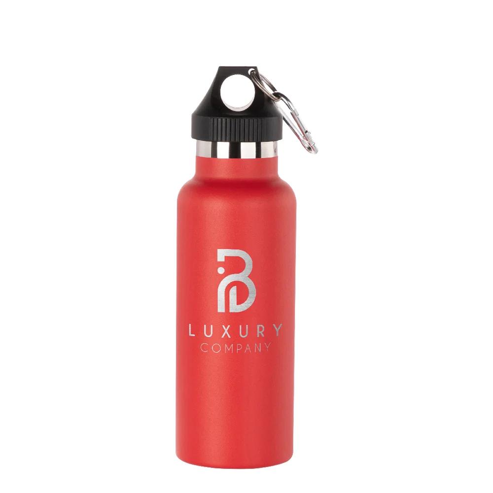 17oz/500ml Powder Coated Sports Bottle with Plastic & Carabiner Lid (Red) thumbnail 2
