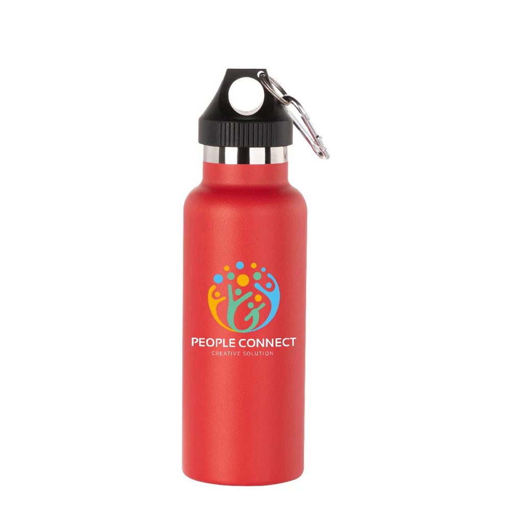 17oz/500ml Powder Coated Sports Bottle with Plastic & Carabiner Lid (Red) thumbnail 3