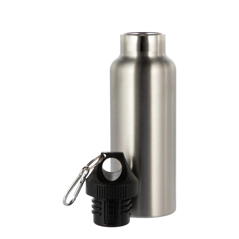 17oz/500ml Powder Coated Sports Bottle with Plastic & Carabiner Lid (Silver) thumbnail 3