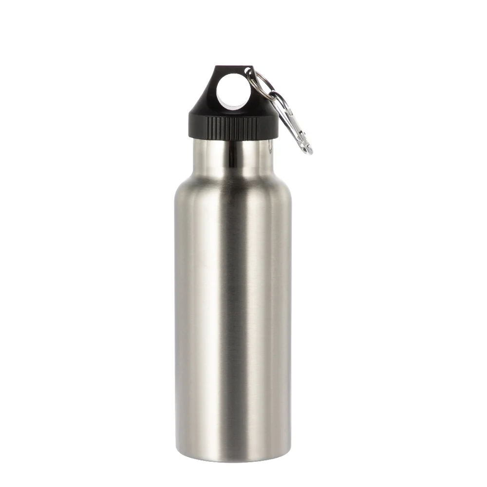 17oz/500ml Powder Coated Sports Bottle with Plastic & Carabiner Lid (Silver) thumbnail 1