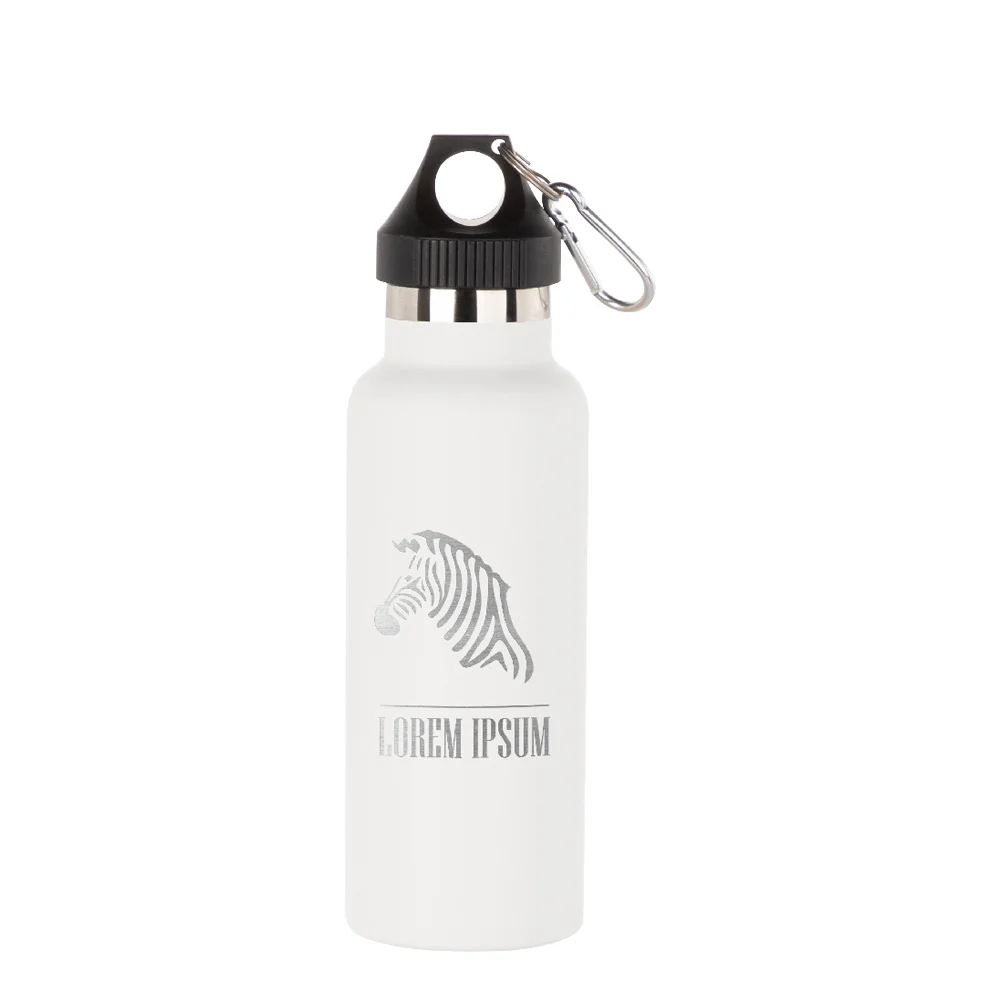 17oz/500ml Powder Coated Sports Bottle with Plastic & Carabiner Lid (White) thumbnail 2