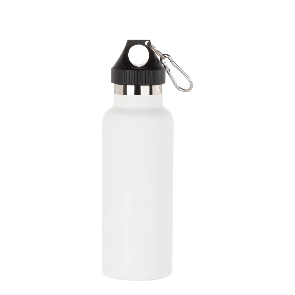 17oz/500ml Powder Coated Sports Bottle with Plastic & Carabiner Lid (White) thumbnail 1