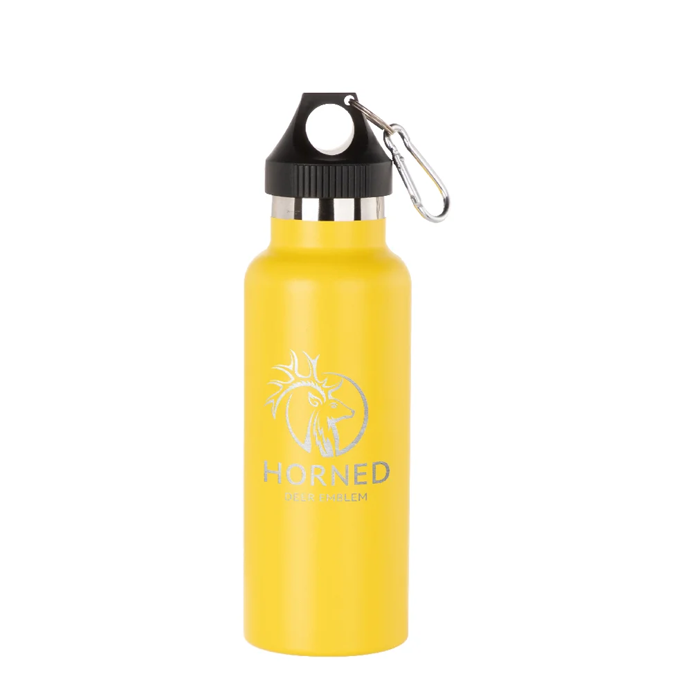 17oz/500ml Powder Coated Sports Bottle with Plastic & Carabiner Lid (Yellow)